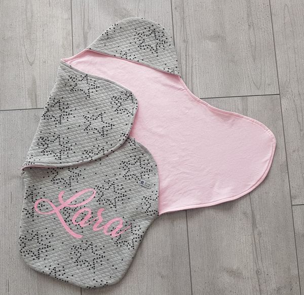 ♥ Einschlagdecke für Babyschale "Sterne" grau + rosa ♥